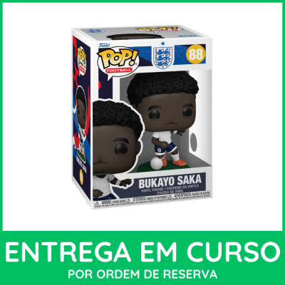 Figura Funko Pop Bukayo Saka com roupa de futebol em caixa