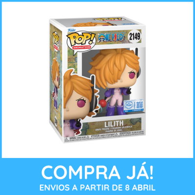 Boneco Funko Pop! Lilith de One Piece com cabelos laranja e roupas rosas e roxas na caixa