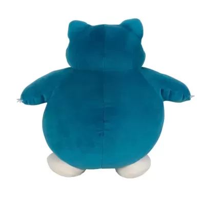 peluche azul e branco visto de costas com forma arredondada e pequenas orelhas