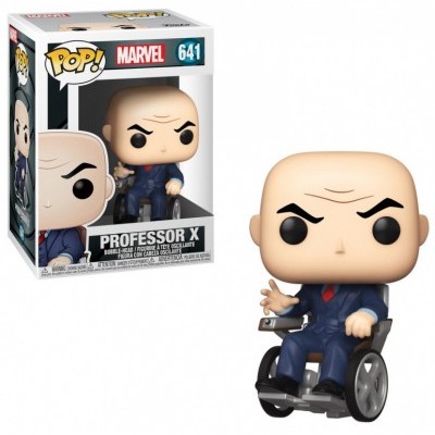 Figura Funko Pop! Professor X da Marvel na cadeira de rodas com caixa.