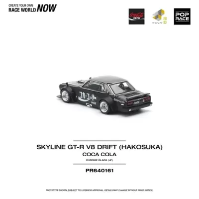 Miniatura de carro preto com logo Coca-Cola e texto promocional num fundo branco