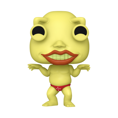 Figura colecionável Funko Pop amarela com cueca vermelha.