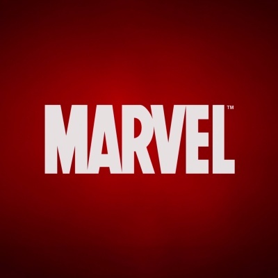 Logotipo da MARVEL em branco sobre fundo vermelho