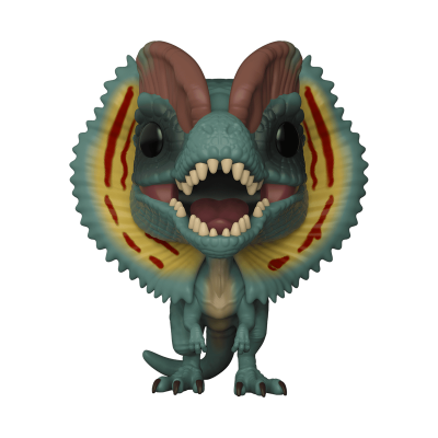 Figura colecionável dinossauro Dilofossauro azul com gola amarela e vermelha