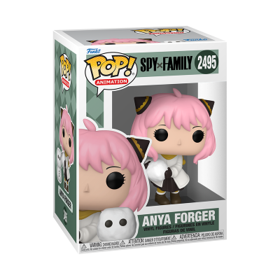 Funko Pop Anya Forger Spy x Family com cabelo rosa e orelhas de gato na caixa branca e verde