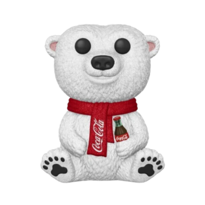 Figura colecionável de urso polar da Coca-Cola com cachecol vermelho e garrafa miniatura