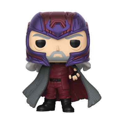 Figura colecionável Funko Pop com capacete roxo e roupa vermelha