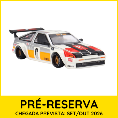 Miniatura de carro desportivo branco com detalhes coloridos e texto KAIDO HOUSE