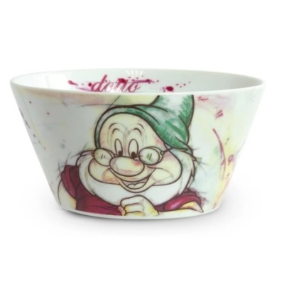 Taça cerâmica branca com desenho de anão de óculos e gorro verde