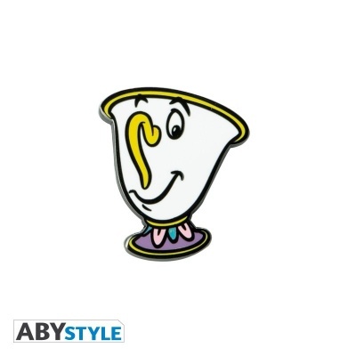 Pin metálico personagem Taça da Bela e o Monstro em branco, amarelo, roxo e rosa