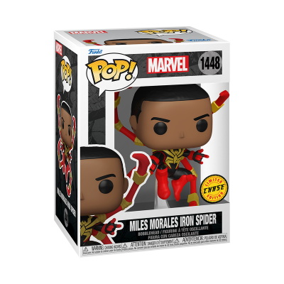 Funko Pop! Miles Morales Iron Spider na caixa oficial Marvel