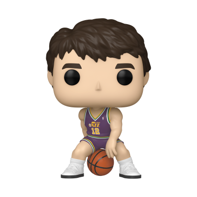 Figura estilizada Funko Pop de jogador de basquetebol com camisola roxa número 12 e bola