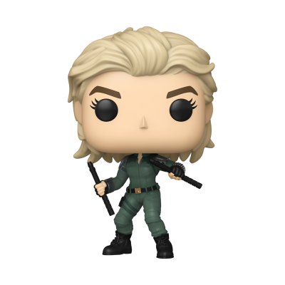 Boneco Funko Pop com roupa verde militar e armas pretas