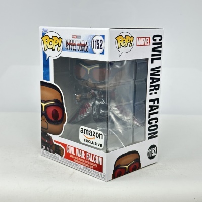 Figura Funko Pop! Civil War: Falcon na embalagem com etiqueta amazon exclusive