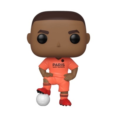 Figura Funko Pop jogador de futebol com uniforme laranja e bola branca