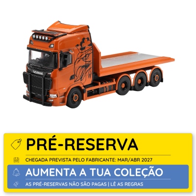 Miniatura camião Scania laranja com desenho de águia preto