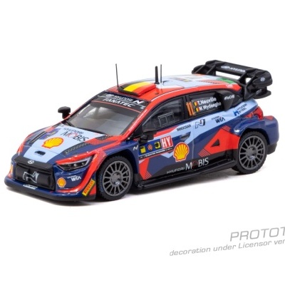 Miniatura de carro de corrida Hyundai N Rally azul e vermelha com logos e número 11