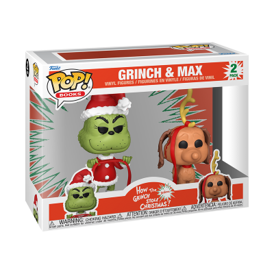 Conjunto Funko POP! Grinch e Max em caixa de presente de Natal