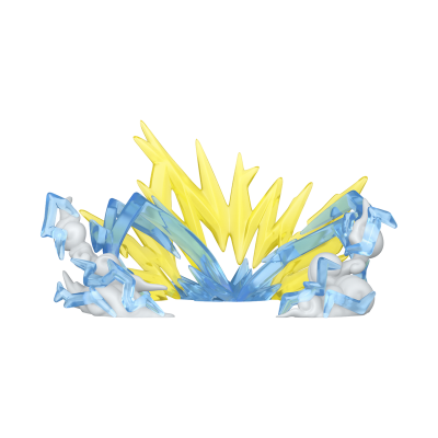 Efeitos de explosão cartoon amarelo e azul em fundo transparente