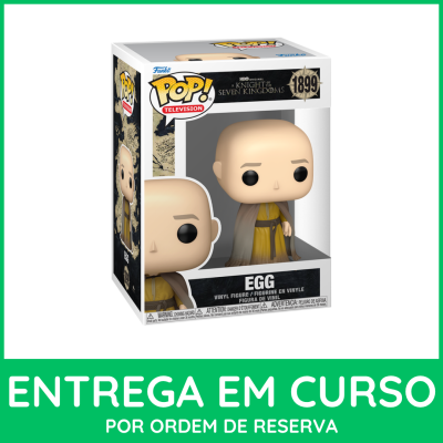 Figura Funko Pop! Egg com roupa amarela e capa castanha numa caixa com janela transparente