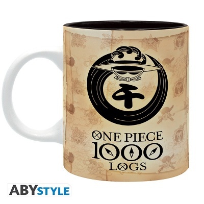 Caneca de cerâmica One Piece 1000 Logs com design bege e preto