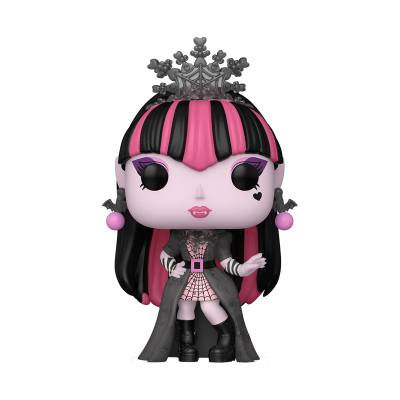 Figura estilizada tipo Funko Pop com cabelo preto e rosa e coroa prateada