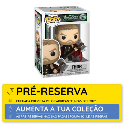 Funko Pop! Thor Avengers Doomsday nr 1637 em caixa com boneco segurando machado e capa vermelha