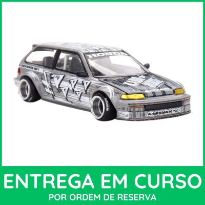 Miniatura de carro cinzento Honda com gráficos e jantes largas