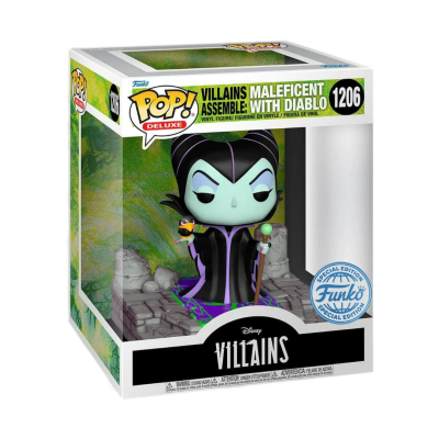 Figurina Funko POP! Deluxe Disney Villains Maléfica com Diabo na caixa