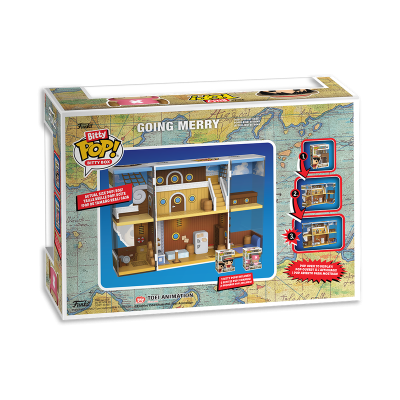 Caixa do brinquedo Bitty Pop! Bitty Box Going Merry da Funko, com réplica da embarcação e dois bonecos Pop! visíveis