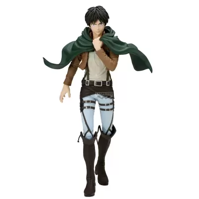 Figura colecionável de personagem masculino com capa verde e roupa castanha e azul claro.