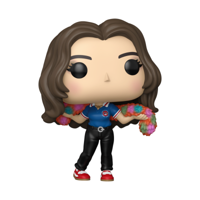 Figura Funko Pop com cabelo castanho e echarpe colorida