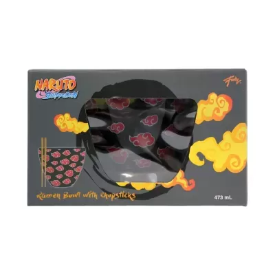 Conjunto de taça para ramen com pauzinhos, temática Naruto, embalagem cinza com nuvens amarelas