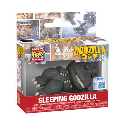 Chaveiro Funko Pocket Pop! do Godzilla a dormir na embalagem