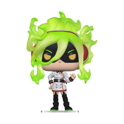 Figura Funko Pop com cabelo verde brilhante e roupa branca e preta