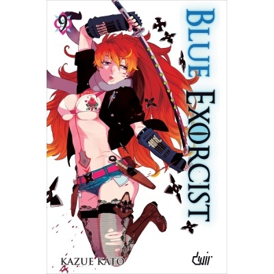 Capa de manga Blue Exorcist com personagem feminina ruiva e espada.