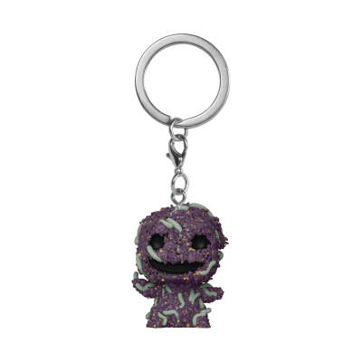 Porta-chaves de figura roxa com textura irregular e argola prateada