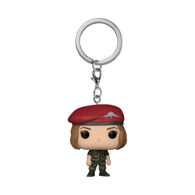 Chaveiro Funko Pop personagem feminina boina vermelha roupa camuflada
