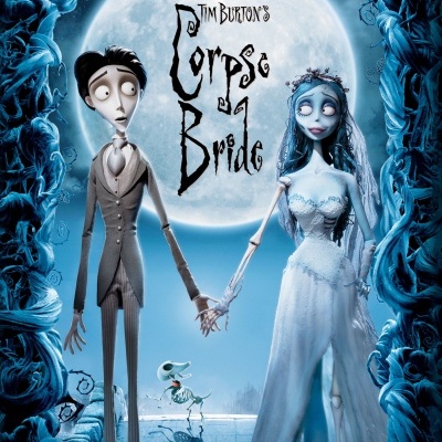 Cartaz do filme Corpse Bride com personagens animados e lua cheia ao fundo