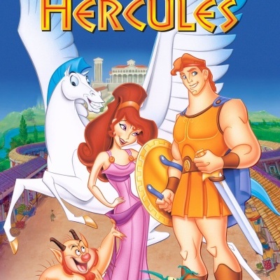 Capa do filme animado Disney Hércules com personagens principais e título