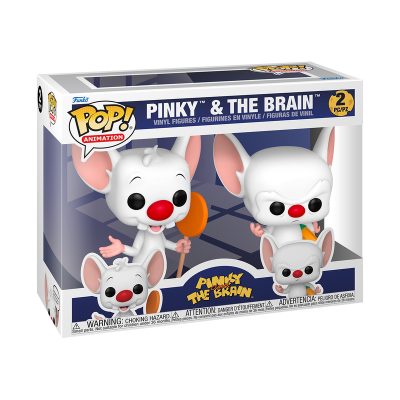 Conjunto de duas figuras Pop! Animation de Pinky e Brain em vinil dentro de embalagem com janela transparente