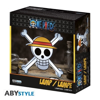 Embalagem preta de lâmpada ABYSTYLE One Piece com símbolo de caveira e chapéu