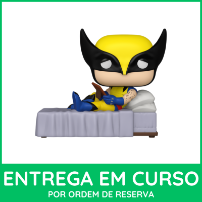 Figura Funko Pop do Wolverine deitado numa cama a ler um livro.