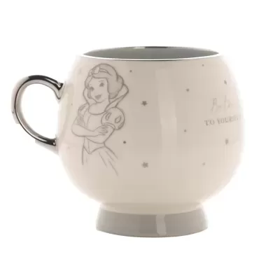 Caneca branca com interior cinza e ilustração de Branca de Neve em cinza