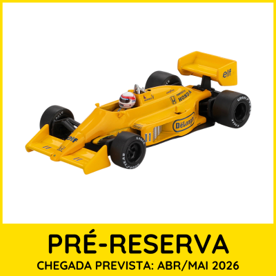 Miniatura de carro de Fórmula 1 amarela com texto PRÉ-RESERVA