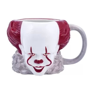 Caneca cerâmica Pennywise palhaço branco e vermelho com alça cinza