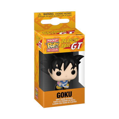 Figura Pop! chaveiro Goku Dragon Ball GT na embalagem amarela e laranja