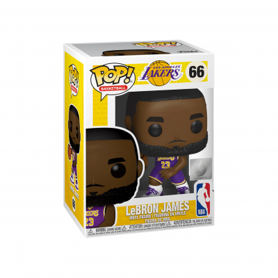 Boneco Funko Pop! de LeBron James dos Los Angeles Lakers na caixa