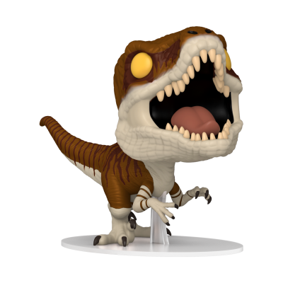 Figura colecionável de dinossauro Tyrannosaurus rex estilizado em suporte branco