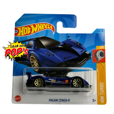 Miniatura de carro Hot Wheels Pagani Zonda R azul em embalagem